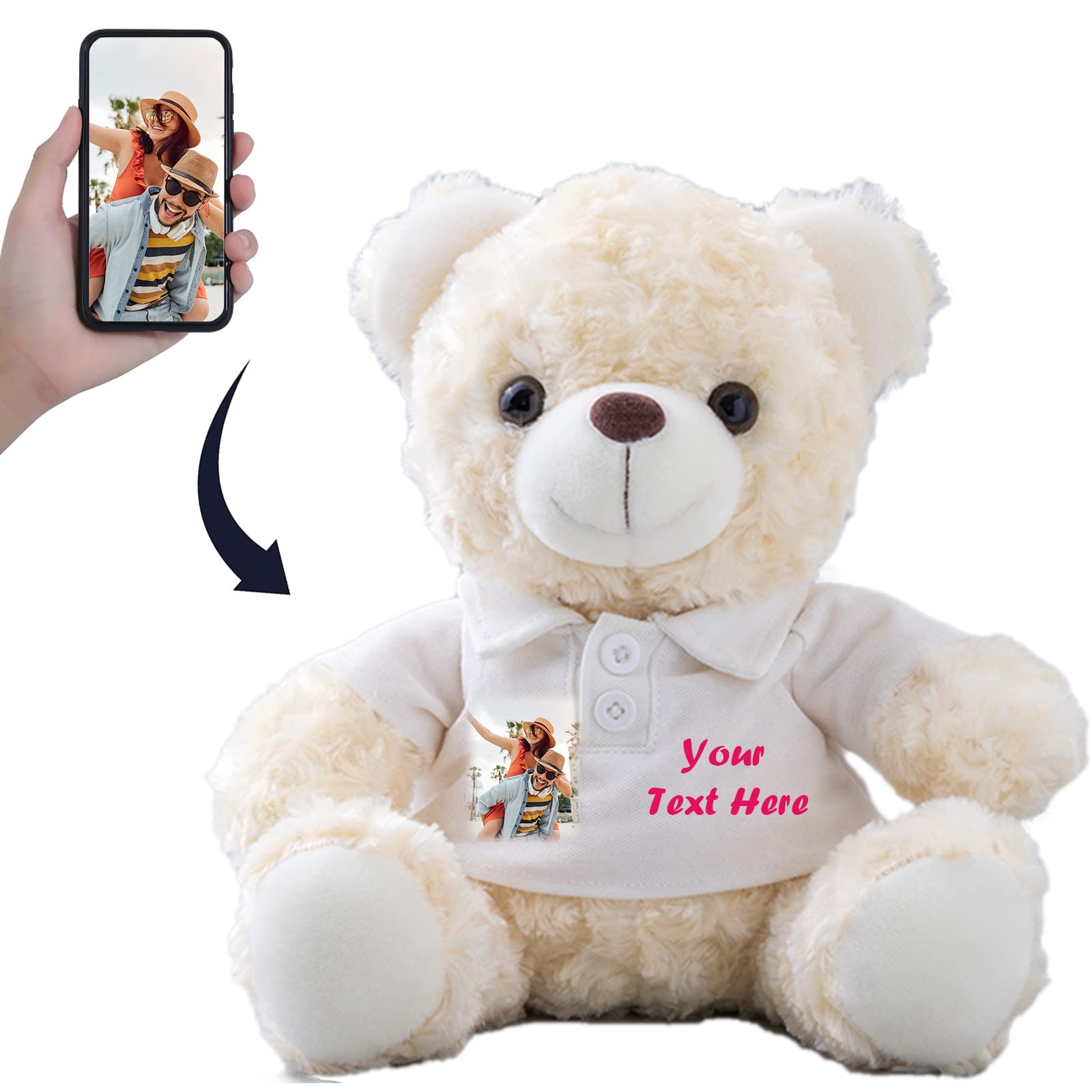 Personalisierter Teddybär Mit Foto & Text – 20 Cm, Plüschgeschenk Für Valentinstag, Geburtstag & Weihnachten