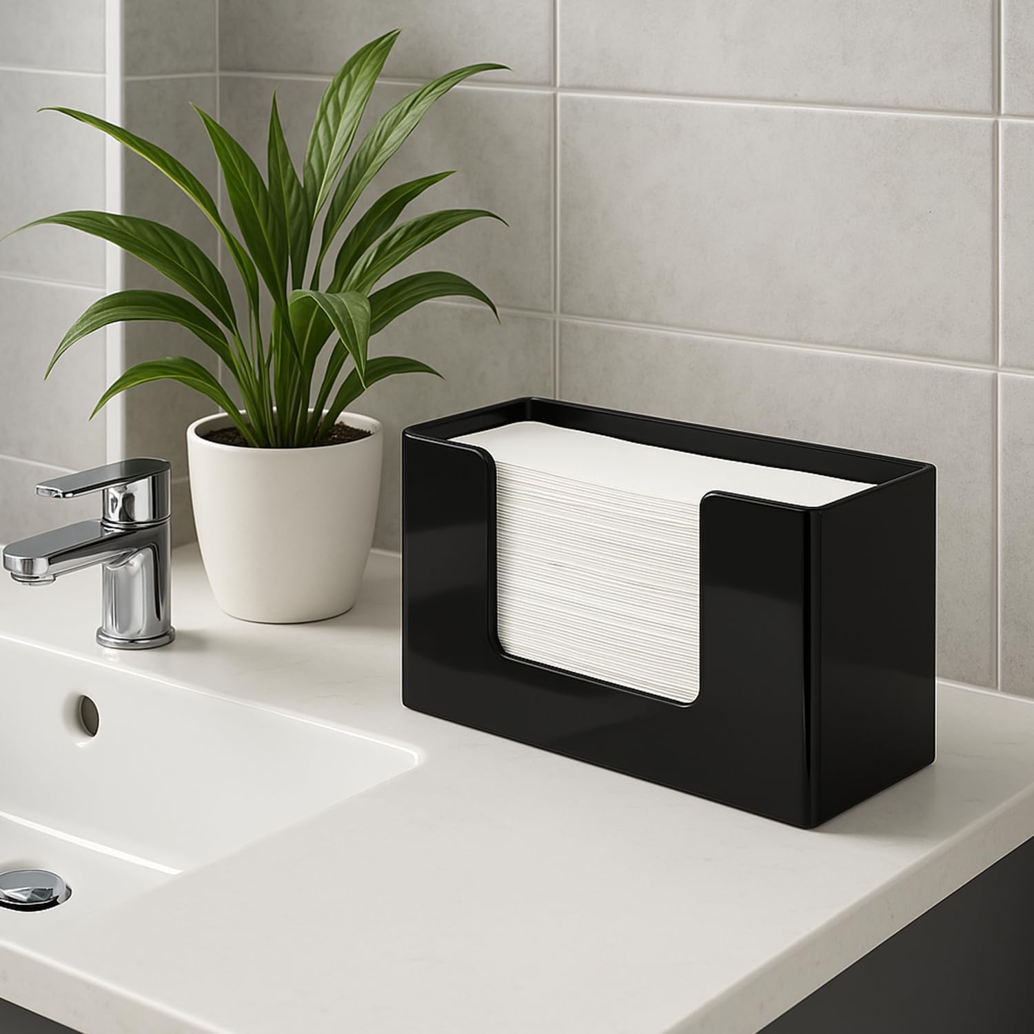 Black Paper Hand Towel Holder Countertop Acrylic Napkin Holders for Bathroom Trifold Paper Towels Dispenser Multifold C-Fold Z-Fold Modern Napkin Holder Dispenser for Kitchen Counter Bathroom Toilet - Image 5