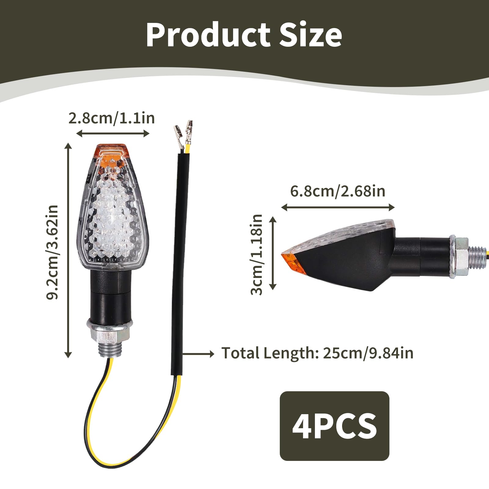 Kit De 4 Intermitentes LED Para Moto - 12V, 14 LEDs ámbar Cada Uno, Homologados, Rosca 10 Mm, Resistentes Al Agua