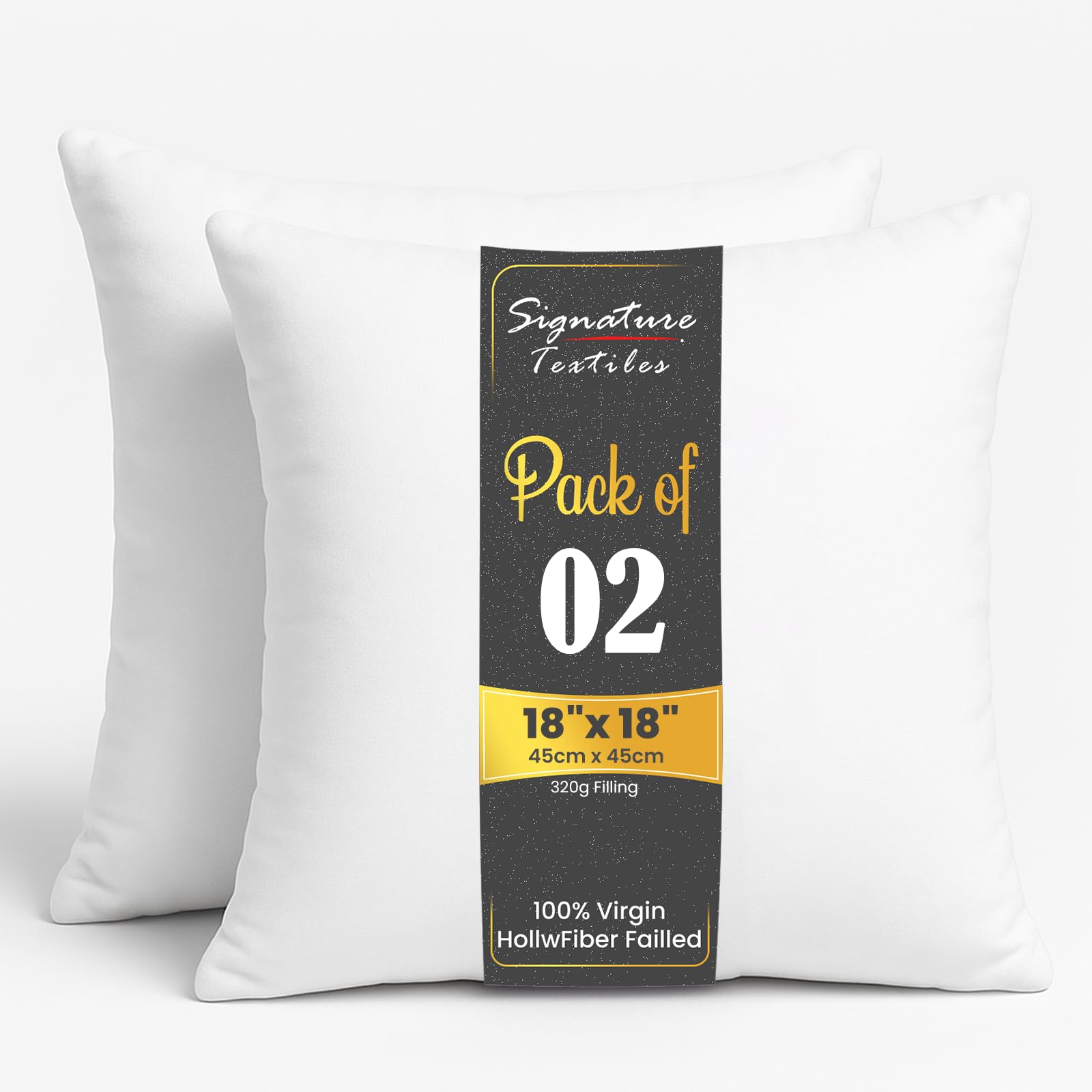 Signature Textiles® Cushion Inserts Hypoallergenic Fluffy White Cushion Inner Perfect Hollowfibre for Sofa Cushion Pads 18"x18" Pack Of 2