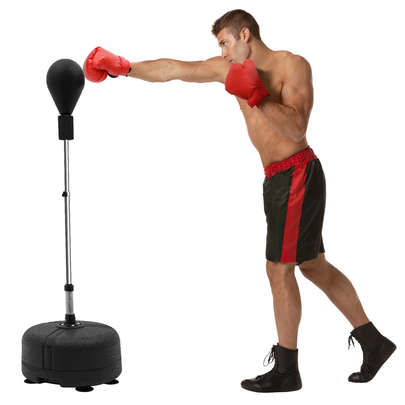 Fitness Boxsack Punchingball Set, Boxtraining Höhenverstellbarer Standbox Speed-Ball Standboxball mit Boxhandschuhen, 6 Saugnäpfen, für Kickboxen, Standboxtrainer und Heim-Fitnessstudio