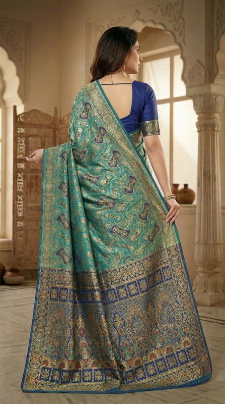 Image of C J Enterprise Women's Pure Soft Silk Saree With Blouse Piece For Wedding (Damru-Patola)