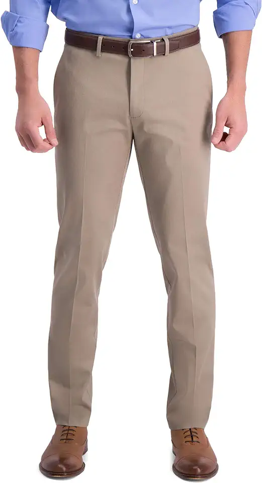 Haggar Men's Iron Free Premium Khaki Slim-Straight Fit Flat Front Flex Waist Casual Pant