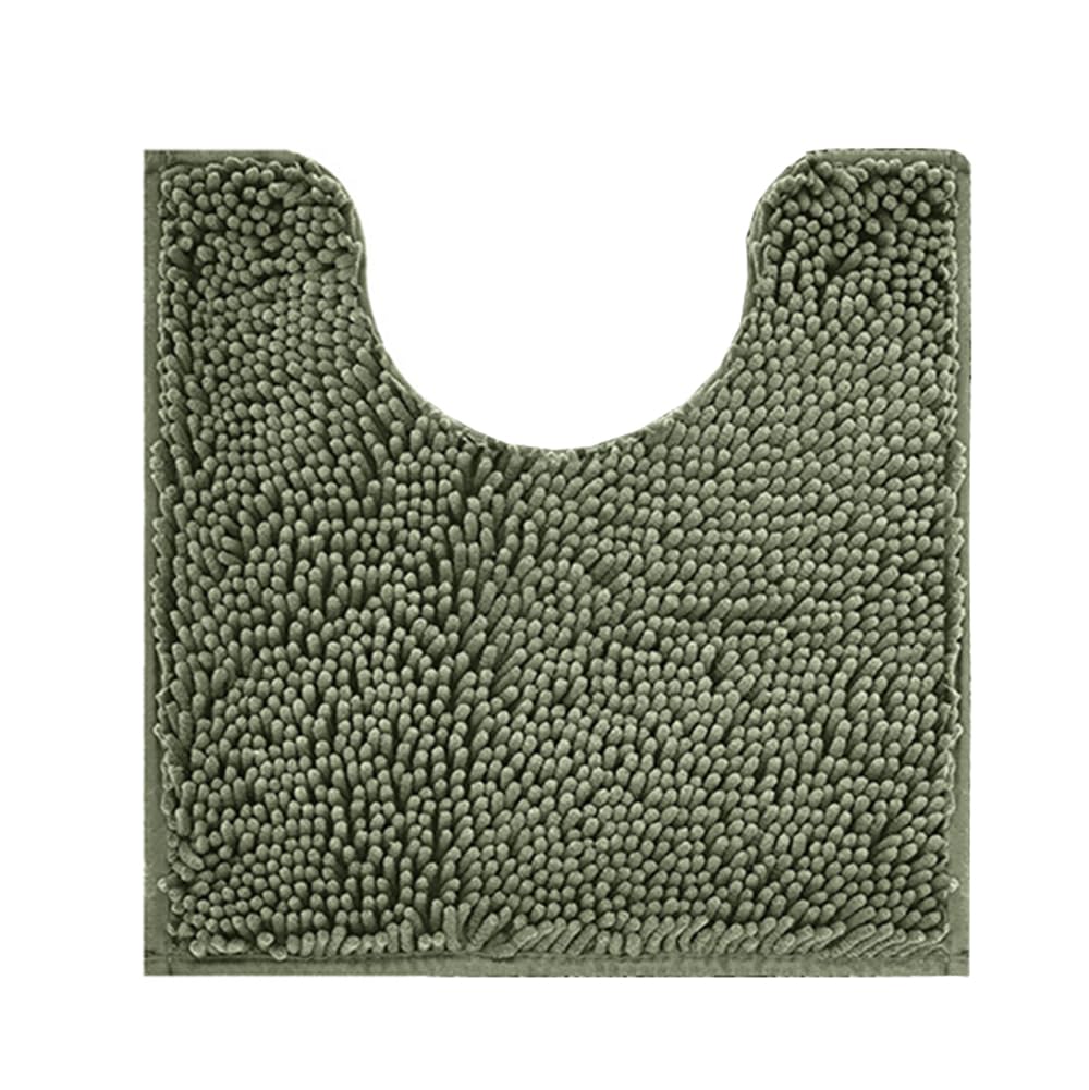 Reyox Chenille Bath Mat, Toilet Rugs U Shaped, Soft Plush Bath Bathroom Rug, Absorbent Shaggy Bathroom Contour Rug Olive Green 19.7"x19.7"