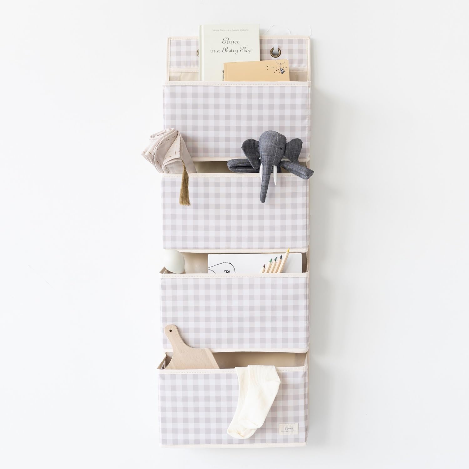 3 Sprouts Hängeorganizer Tür Organizer Gingham Beige