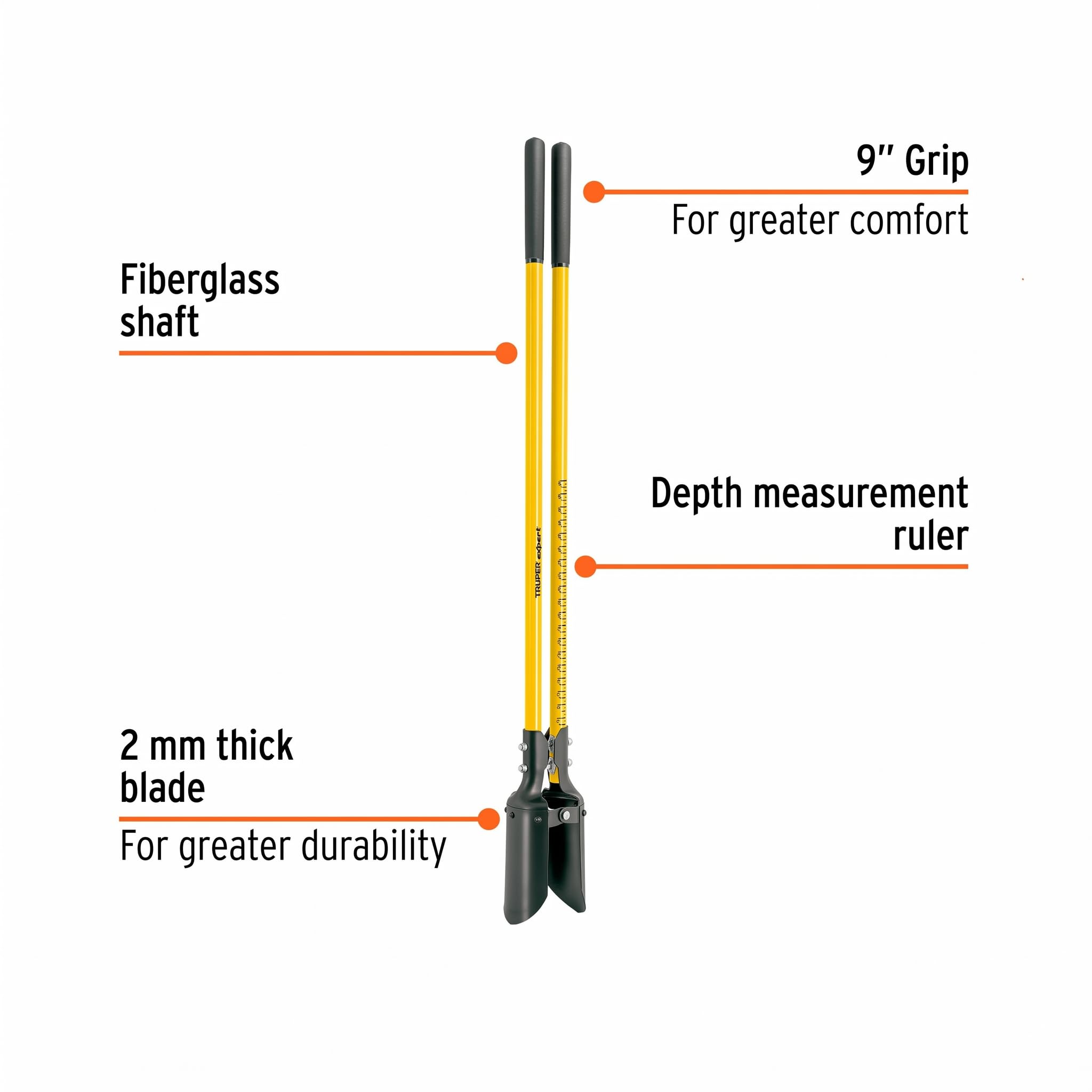Truper Expert Post Hole Digger 48-Inch Fiberglass Handles with Cushion Grips Heavy-Duty Steel Blades Professional Grade Fencing and Landscaping Tool Model CA-38F 11982 product thumbnail 5