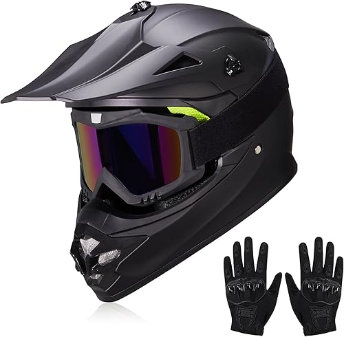 cascos para niños y jóvenes de bicicleta todoterreno, motocross, ATV, BMX, MX, bicicleta todoterreno, casco de motocicleta J-01 con gafas y guantes