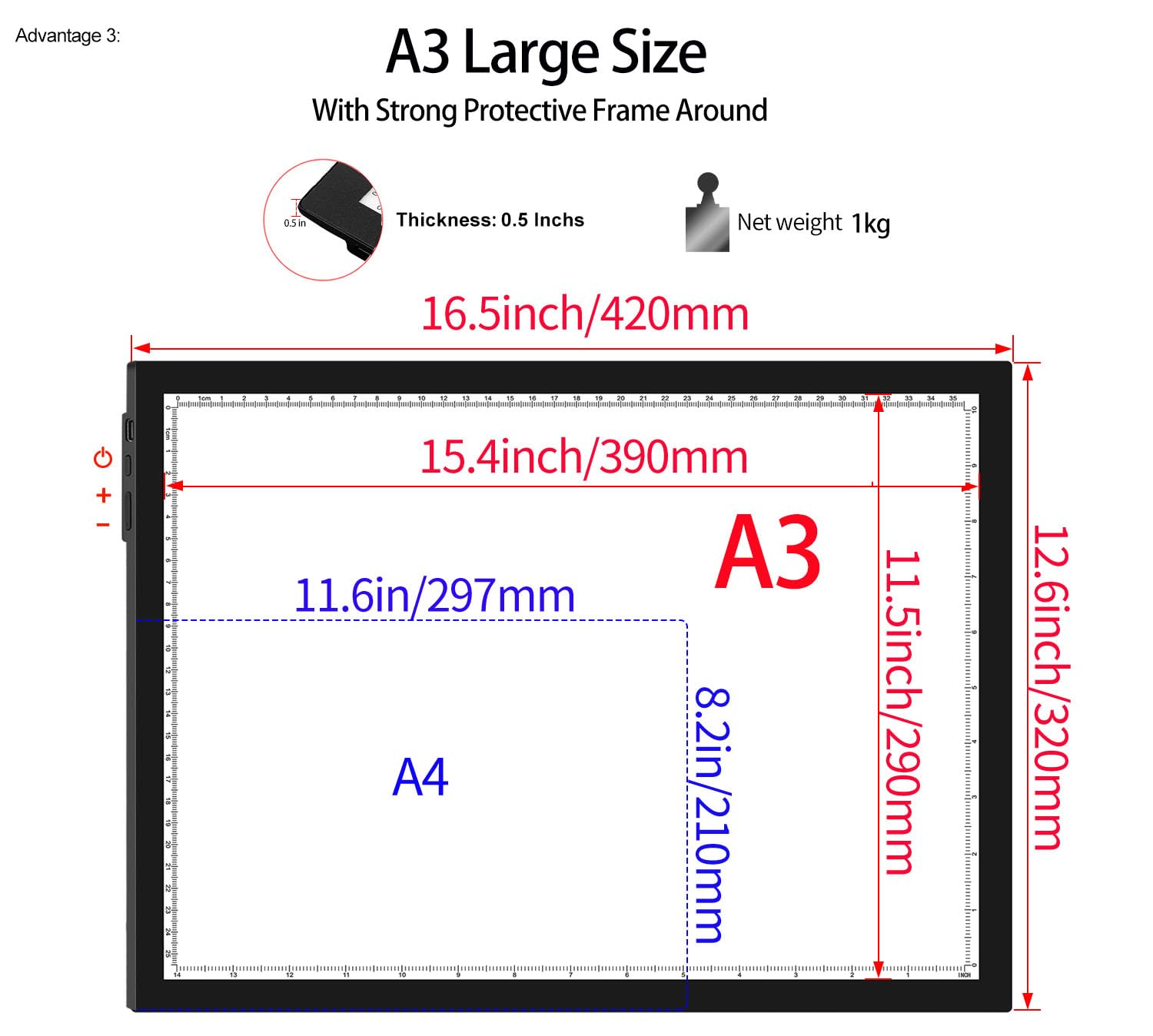 3-Colors A3 Light Pad,