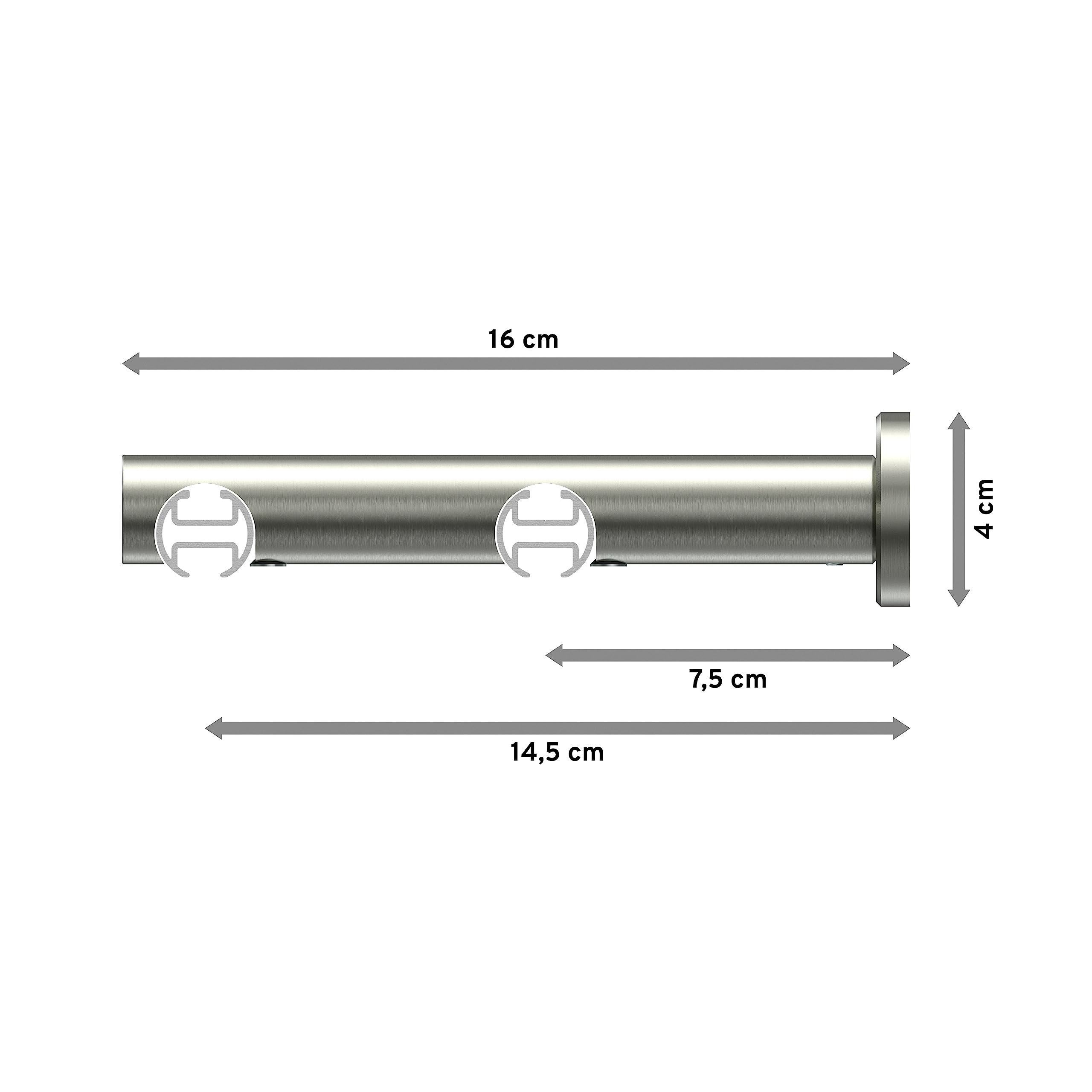 INTERDECO Innenlauf-Gardinenstange 20 mm 2-läufig, moderne Innenlaufstange aus Metall, Edelstahl-Optik, zur Wandmontage, Typ 10213812, 200 cm