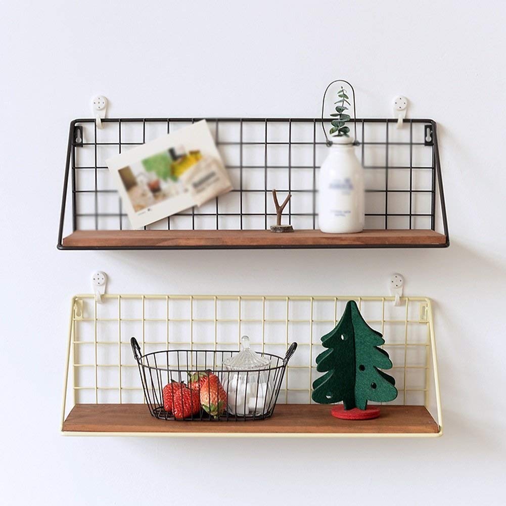Estantería de almacenamiento para el hogar, estante de hierro forjado, estante de almacenamiento de pared para colgar en la pared, tablero de palabras, mesa de acabado de casa, retro, color