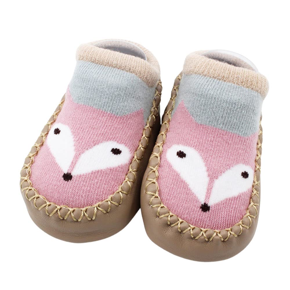 FedMois 4 Pairs Baby boys Girls Non-Skid Indoor Slipper Shoes Socks, Foxes & Dogs, 6-12 Months