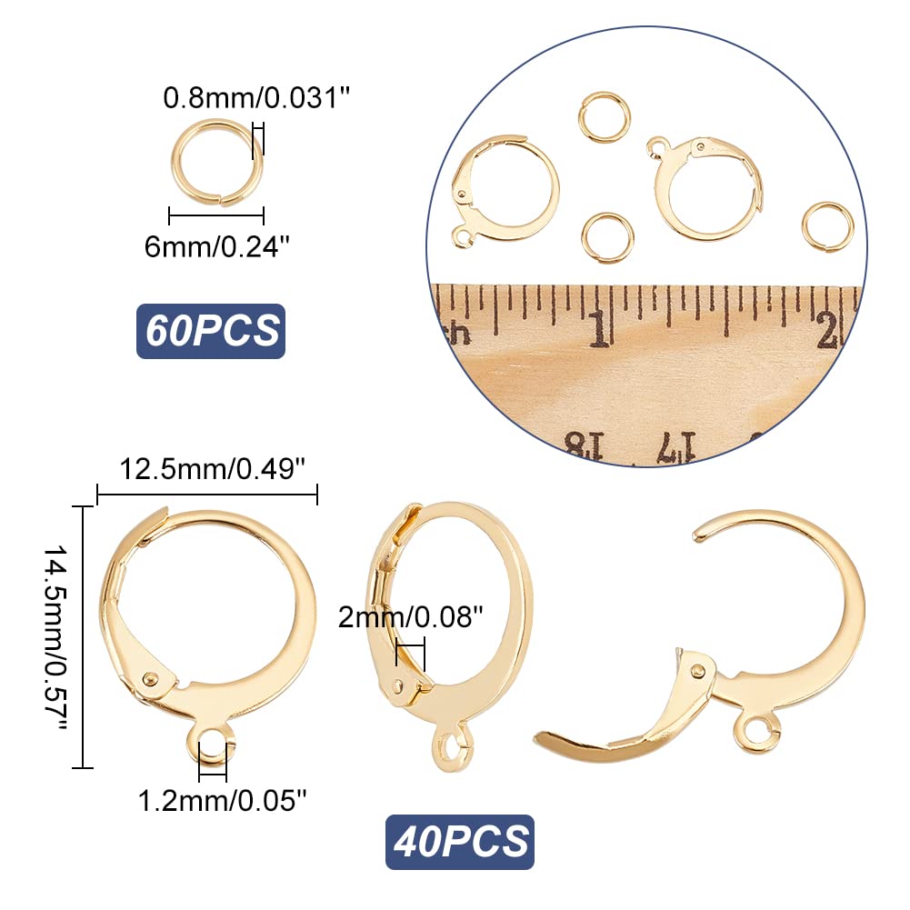 SUNNYCLUE 1 Doos 80Pcs 40 Paar Leverback Oorbel Haken Real 18K Verguld Roestvrij Staal Ronde Hendel Terug Huggie Hoop Franse Oor Draad Leverbacks Haak voor Sieraden Maken Leverback Oorbel Bevindingen