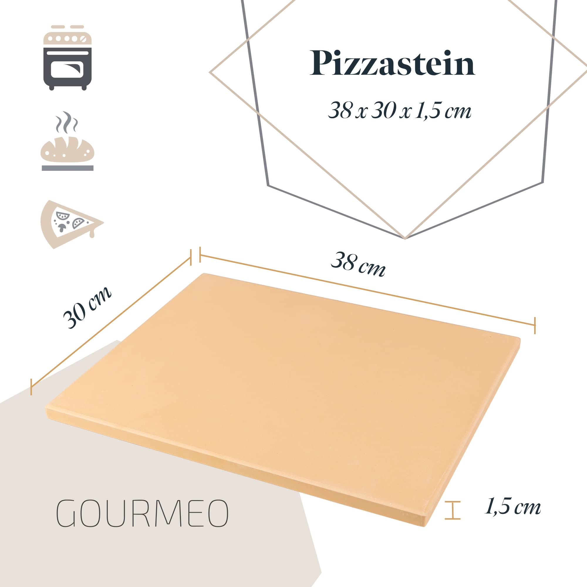 Pizzastein Set mit Bambus-Schaufel - 38x30cm Eckig - Cordierite Pizza Stein für Backofen, Gasgrill & Grill - Gleichmäßige Hitzeverteilung & leichte Reinigung