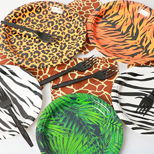 Gisgfim 96 Pcs Zoo Animal Safari Print Party Plates And Napkins Party Supplies Animal Print Themed Party Tableware Set Jungle Party Decorations Favors For Kids' Baby's Birthday Baby Shower Serves 24 #TOP4
