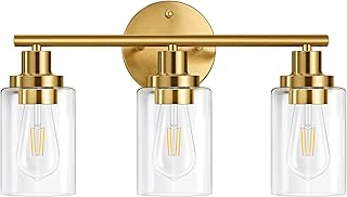 Watyo Bathroom Light Fixtures Gold Vanity Light 3 Light Wall Sconces Lighting Brushed Brass Bathroom Lights with Clear Glass Shades Bath Wall Lights Wall Lamp for Mirror Kitchen Living Room Bedroom