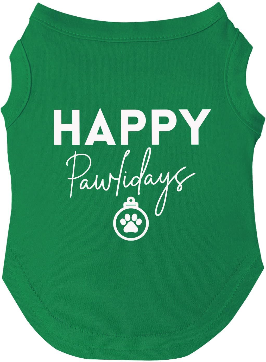 Happy Pawlidays Dog Tee Shirt | Sleeveless Breeds | Christmas | Holiday Season | Winter Wonderland | Gift |Green, 2X-Large 929