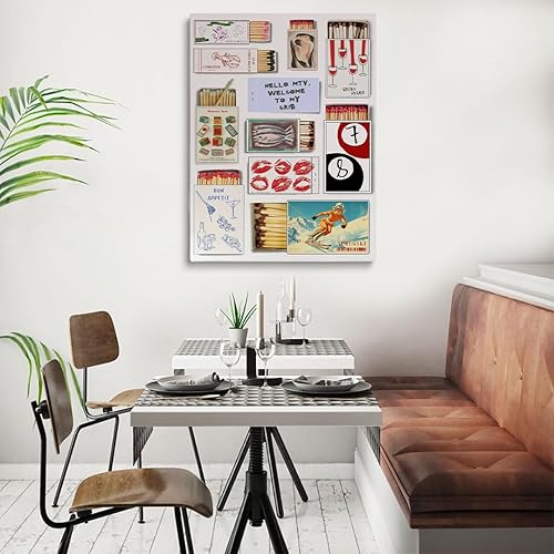 Miniatura 5 de Póster vintage con estampado de caja de cerillas Preppy de moda, arte de pared retro con diseño estético, arte de pared de carrito de bar, póster de
