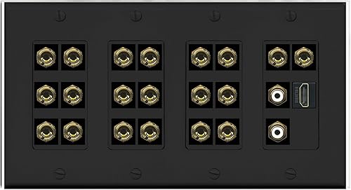 RiteAV 10.2 Surround Sound 10 Speaker 20 Banana Plug Jack Wall Plate w/2 RCA Subwoofer + HDMI Female Connectors - 4 Gang - Thumbnail 2