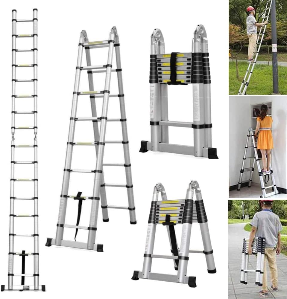 16.5FT Telescopic Straight Ladders Camping Ladder Collapsible,5M(2.5+2
