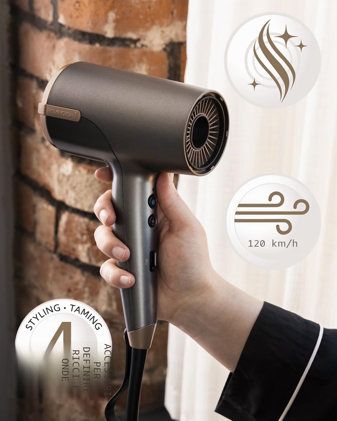 Remington ONE Asciugacapelli 2000W - Asciuga, Arriccia e Genera Onde Naturali - 4 accessori: flyaway, 2 diffusori, bocchetta per styling, 8 combinazioni di riscaldamento e velocità, D6077