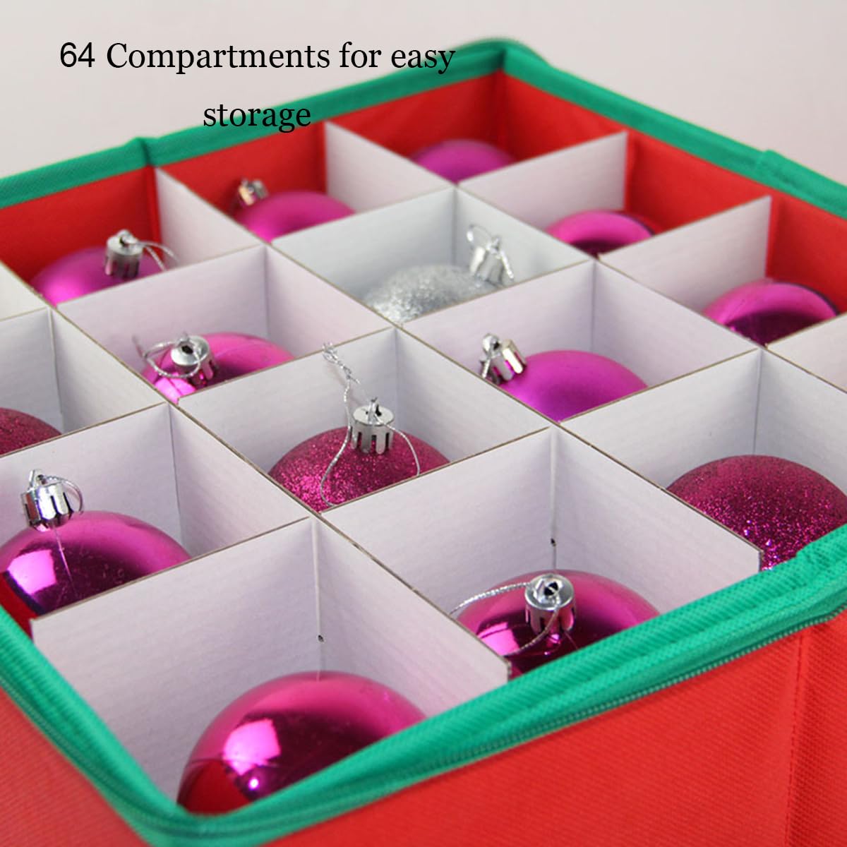 Aufbewahrungsbox für Weihnachtsdeko, Vliesstoff Weihnachtskugeln Aufbewahrung 64 Verstellbaren Trennwänden Aufbewahrungsbehälter mit Reißverschluss Deckel für Holiday Dekorationen Zubehör