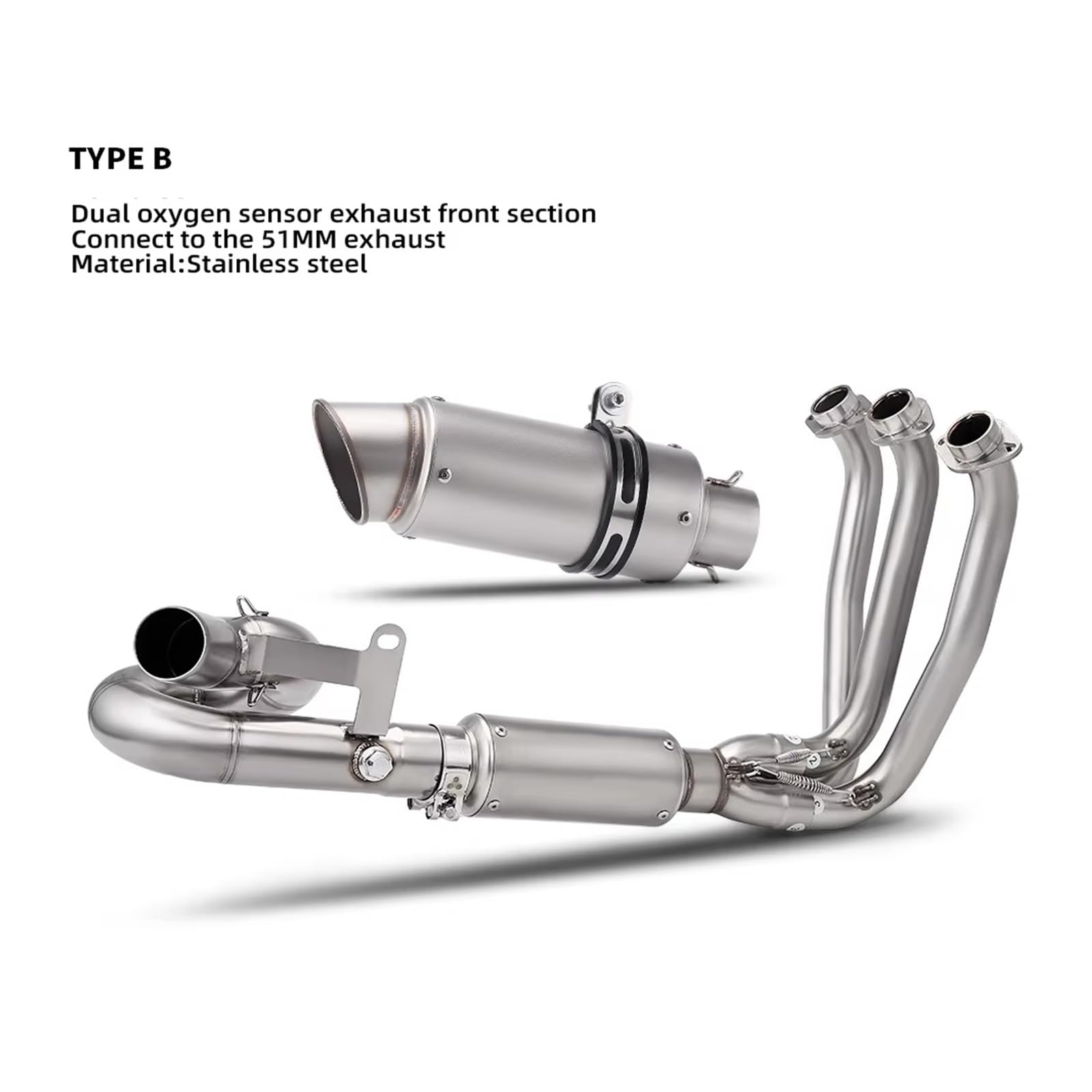 Silenciador de escape de acero inoxidable Para 675SR Para 675SR-R Colector de escape delantero deslizante de acero inoxidable de 51 mm con sensor de oxígeno dual