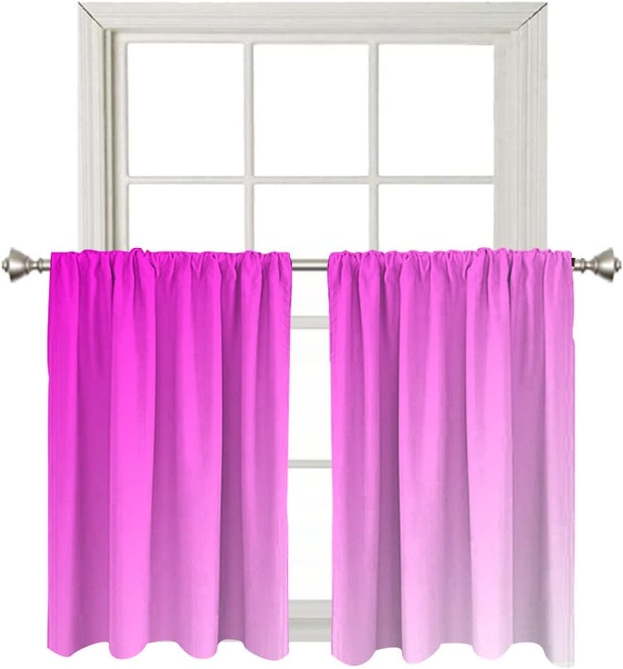Ombre Short Curtains 36 Inch Length, Blackout Soundproof Curtain for Kitchen Bathroom Bedroom, Shadow Gradient Style Rod Pocket Fabric Window Curtain 2 Panel Set, 30" W x 36" L, Magenta