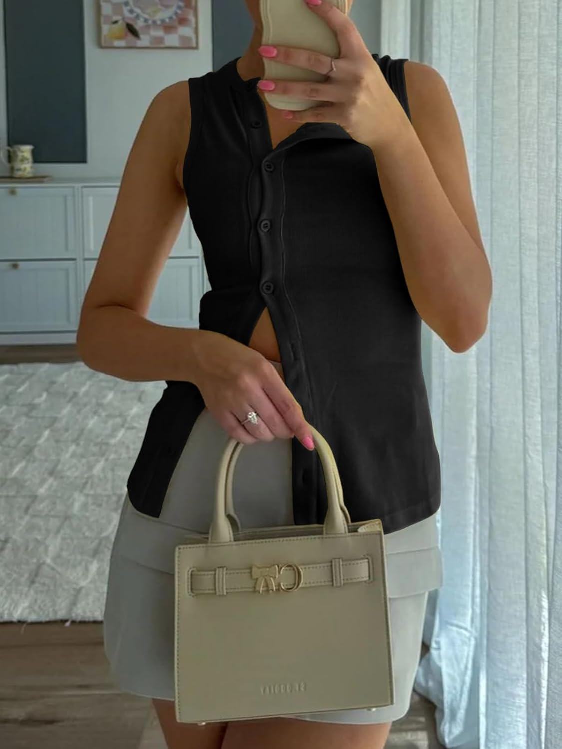 Cicy Bell Womens Button Down Tank Tops Summer Sleeveless Vest Tops Trendy Ribbed Fitted Going Out Shirts - Image 6