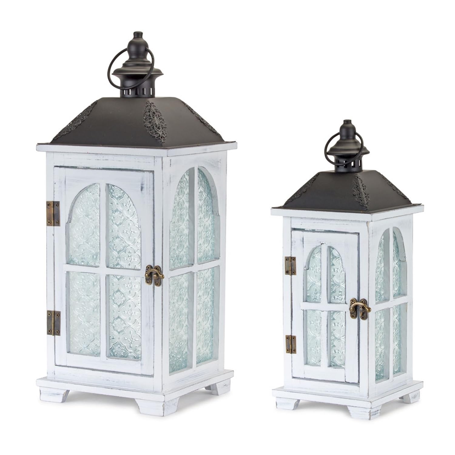 Maykoosh White Wood Lantern with Frosted Glass (Set of 2)