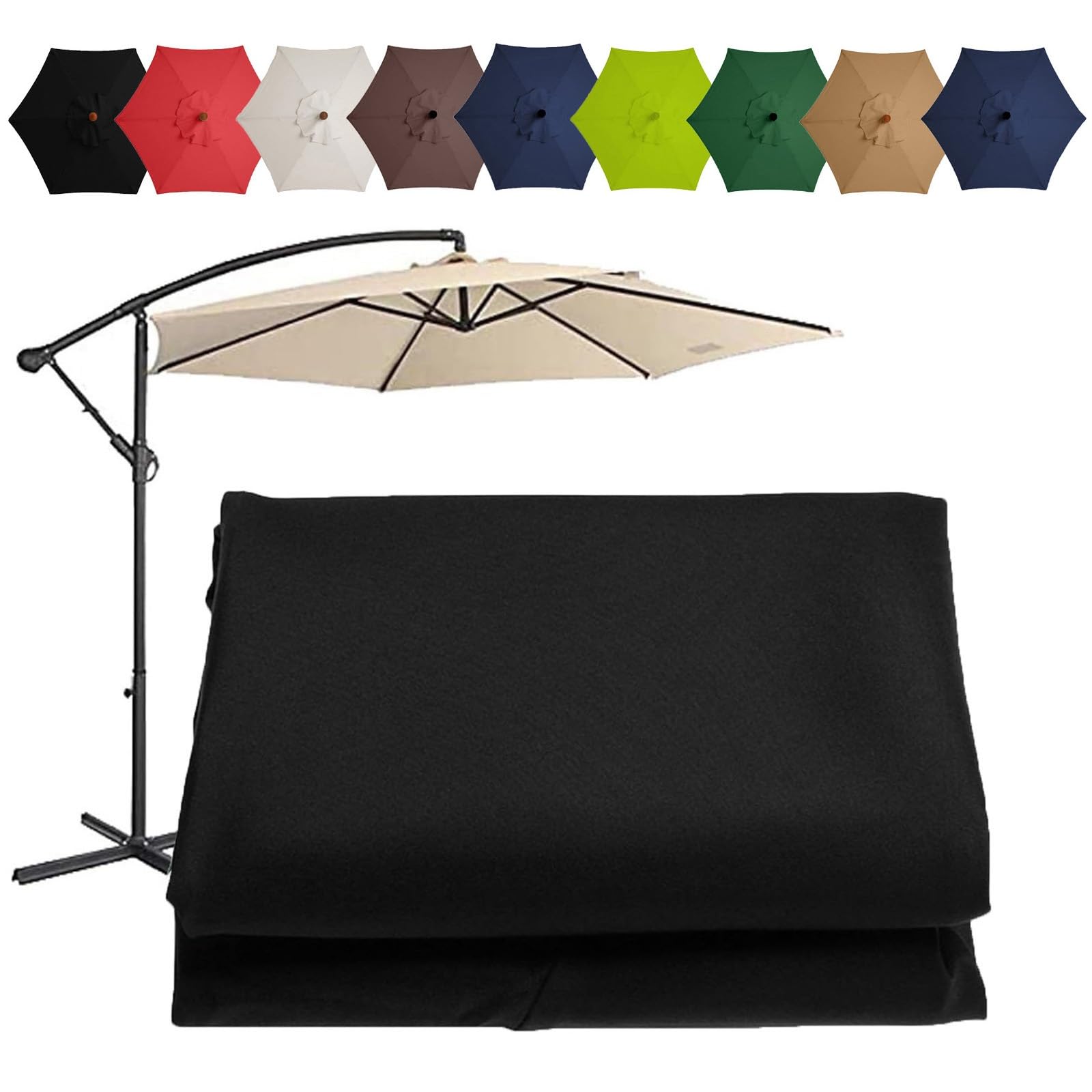Patio Umbrella Replacement Top, Market Table Umbrella Top Replacement Cloth, 6 Ribs/8 Ribs Replacement Parasol Fabric Cover 2m/6.5ft 2.7m/8.8ft 3m/9.8ft ( Color : Black , Size : (6Rib) 2.7m/106in )