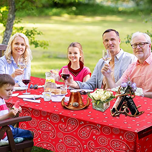 Western Party Tablecloth Paisley Table Cover Bandana Plastic Table Cloth Rectangle Floral Tablecloth For Western Cowboy Themed Party Decorations, 108 X 54 Inches (Red, 3 Pack) #TOP5