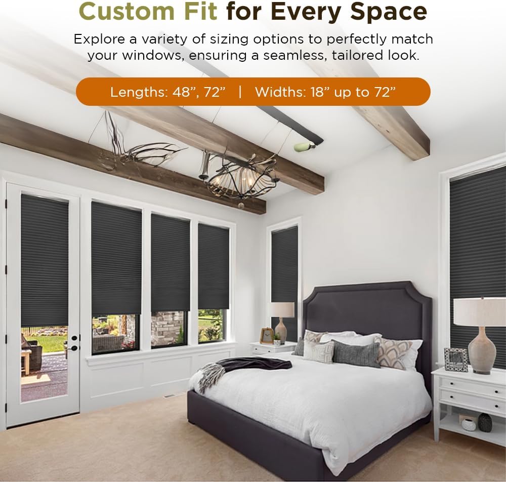 BlindDen - Room Darkening Honeycomb Shades - Blackout Blinds - Blinds for Indoor Windows - Window Shades - Coal