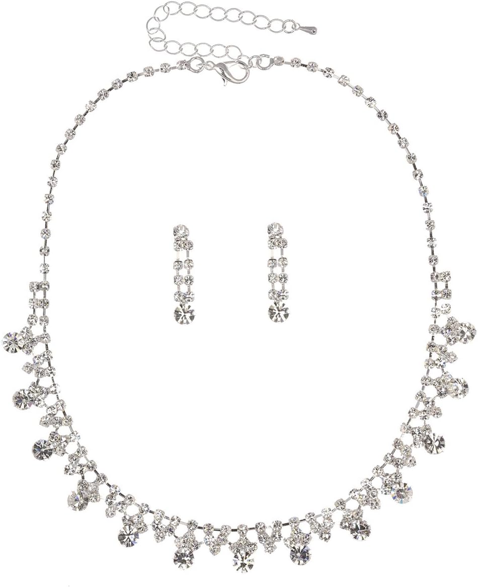 Simple Elegant Design Crystal Necklace Earrings Set