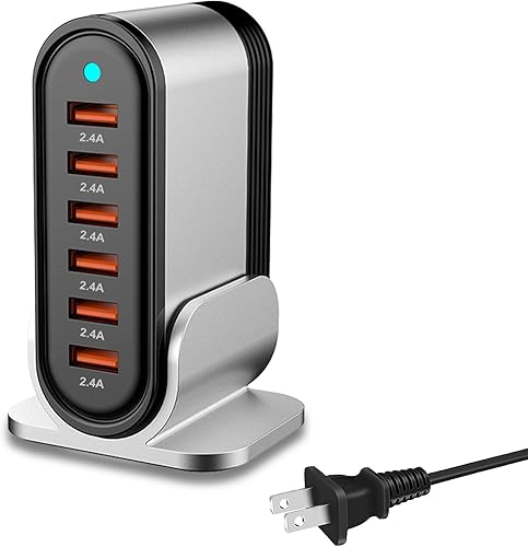 Estación de carga USB de 6 puertos, cargador tipo A, cargador USB múltiple para iPhone 14131211Series, iPad ProAirMini, Galaxy, LG y más