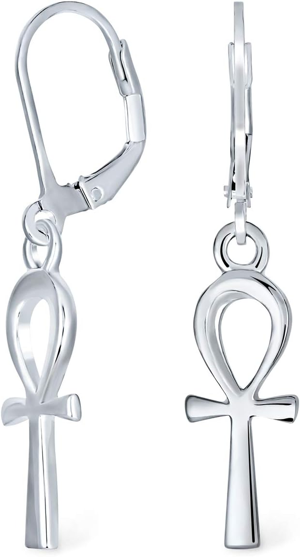 Christian Religious Symbol of Life Egyptian Ankh Cross Drop Dangle Lever back Earrings For Women Teens Polished .925 Sterling Silver