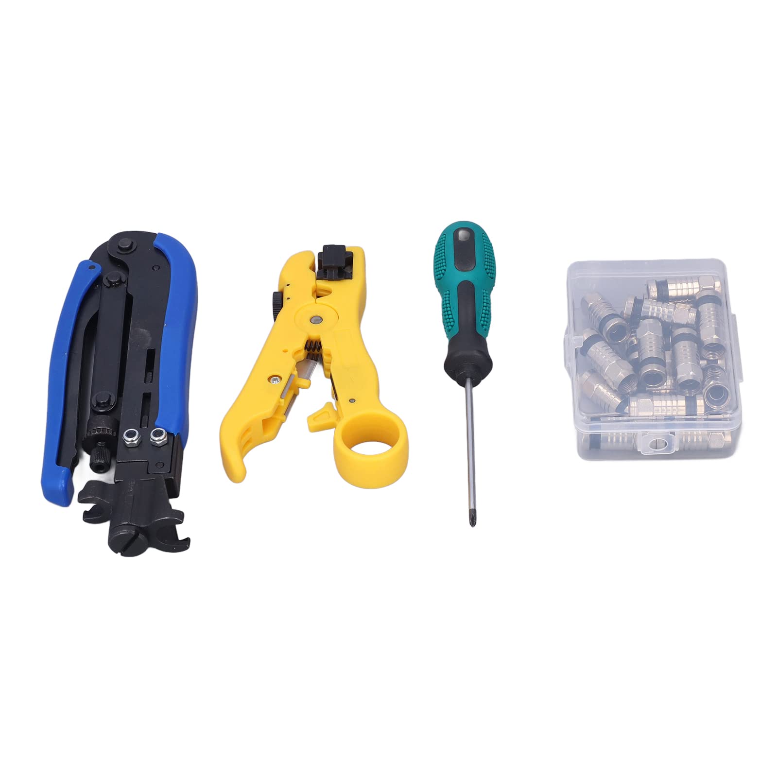 Kit de sertissage de câble coaxial, outil de compression coaxial multifonctionnel professionnel, boîte à outils réseau pour dénuder, couper, sertir, bornes isolées et non isolées