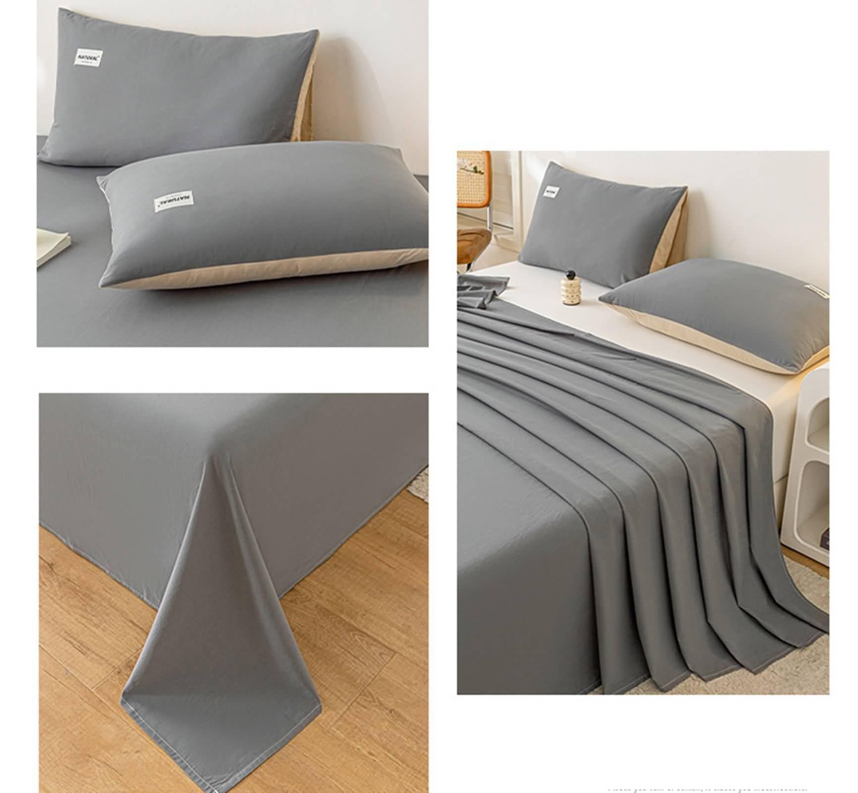Sabanas Cama Verano 230x265cm,Sabana Bajera Cama Matrimonio Color Sólido Sabanas Hotel Gris Oscuro