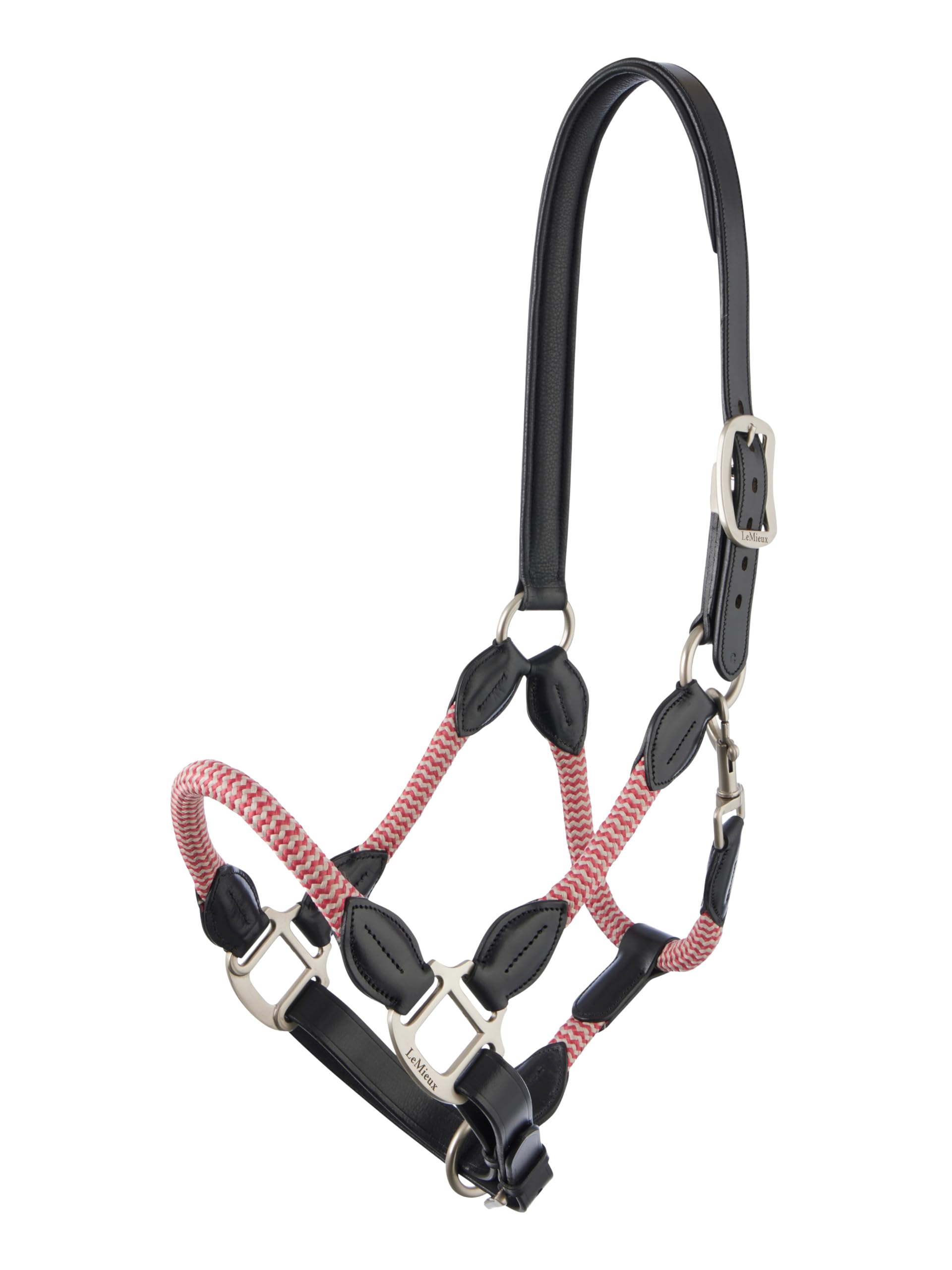 LeMieux Ropella Halter - Luxury Rope & Leather Head Collar - Padded Headwear - Adjustable Nose Strap - Cranberry - Full โ image 1