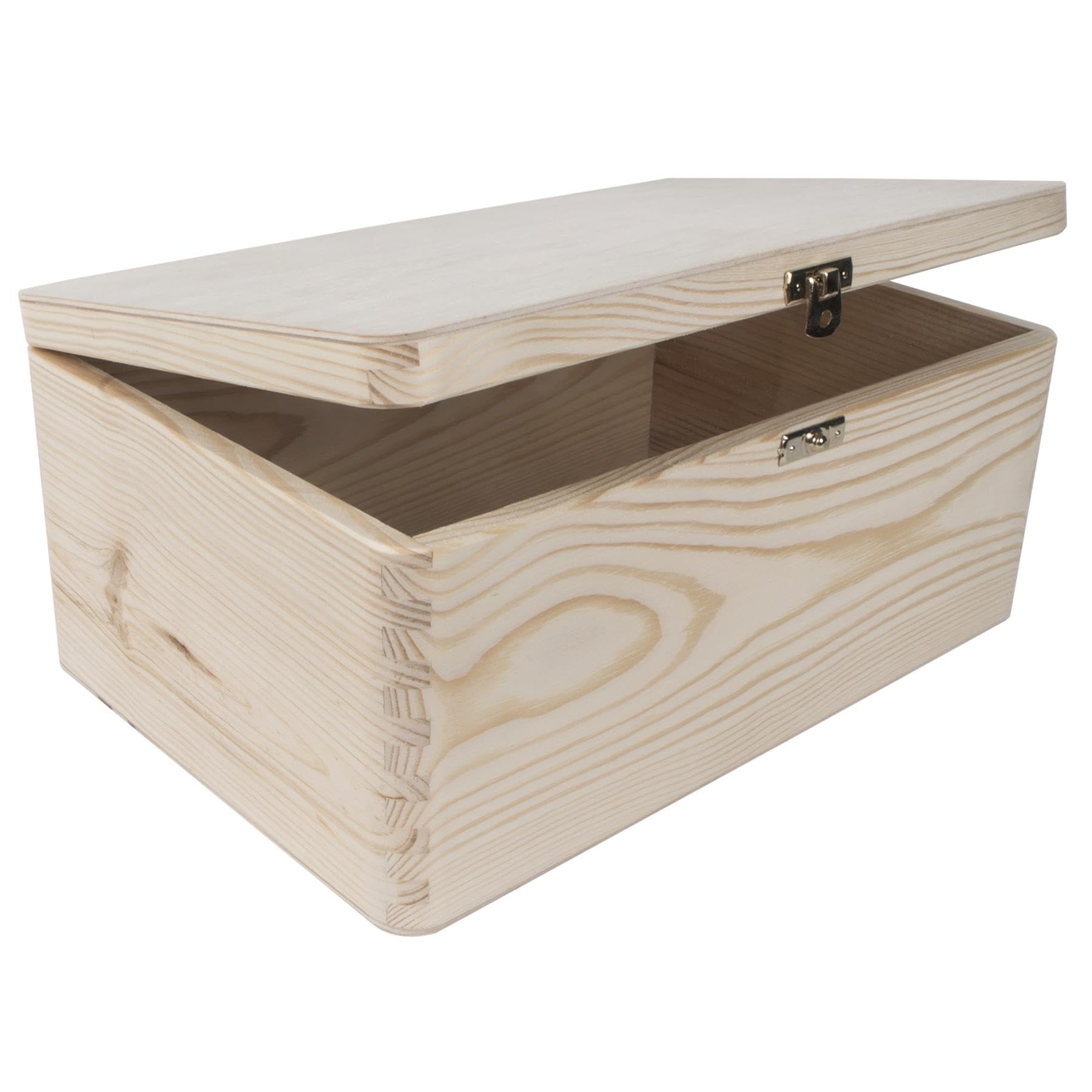 Woodeedoo Gold Wooden Storage Chest With Hinged Lid And Clasp – 30 X 20 X 13 Cm – Plain Pine Box For Gifts Keepsakes Pyrography Or Decorative Craft Projects