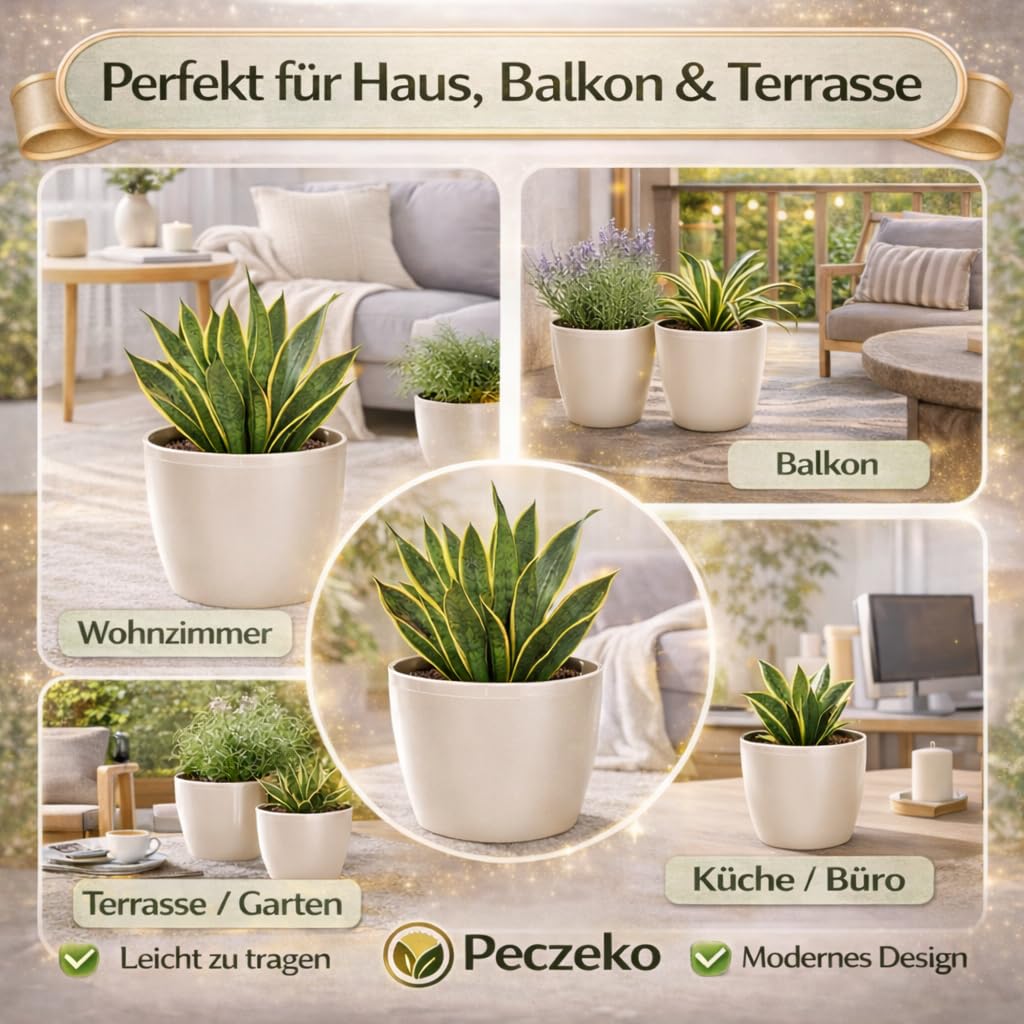 Glänzende Blumentöpfe - Deko Pflanztopf für Blumen & Kräuter - Langlebige & leichte runde Kunststoff-Pflanzentöpfe für Wohn- & Esszimmer, Küche, Balkon - 2er-Set - (Beige, ø 30 cm)