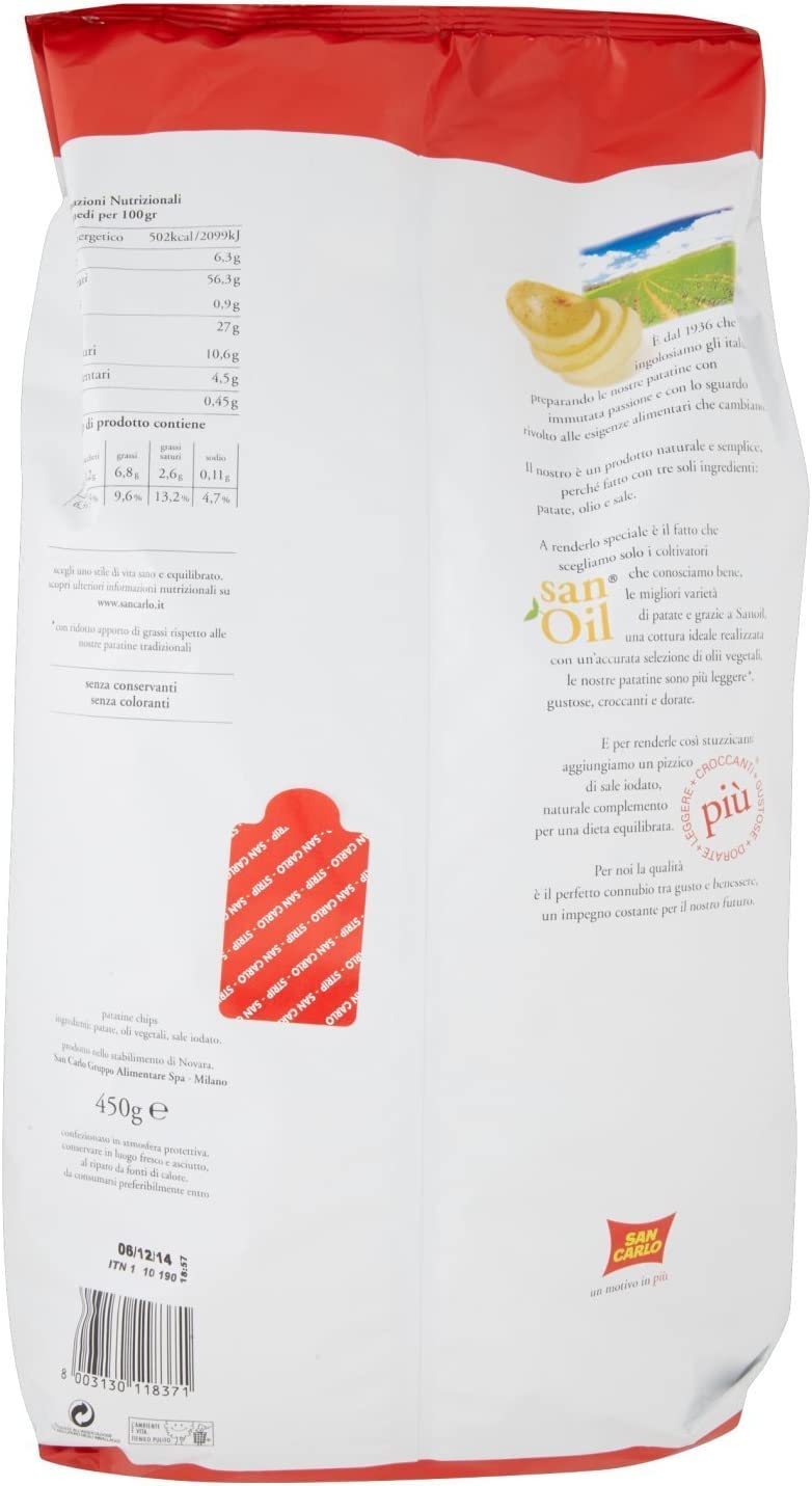 6x San Carlo Classica Chips Patatine Kartoffelchips gesalzen 450g Kartoffel chips