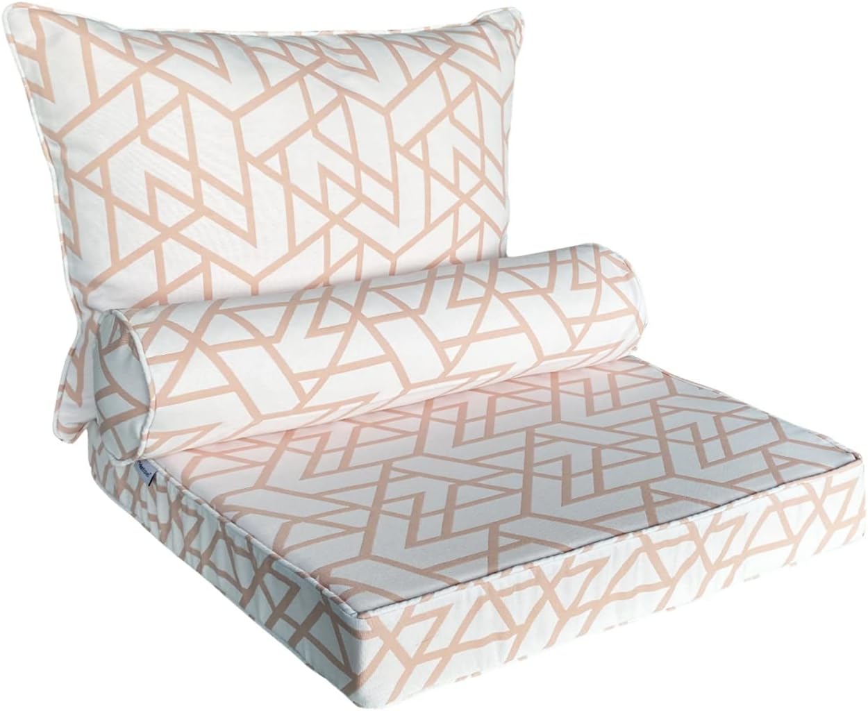 Outdoor Waterproof Decorative Deep Seat Cushions Set for Patio Furniture, Fade Resistant Patio Garden Lumbar Cushions with Inserts Bolster Pillows for Couch Bed Sofa, Geometric Pink