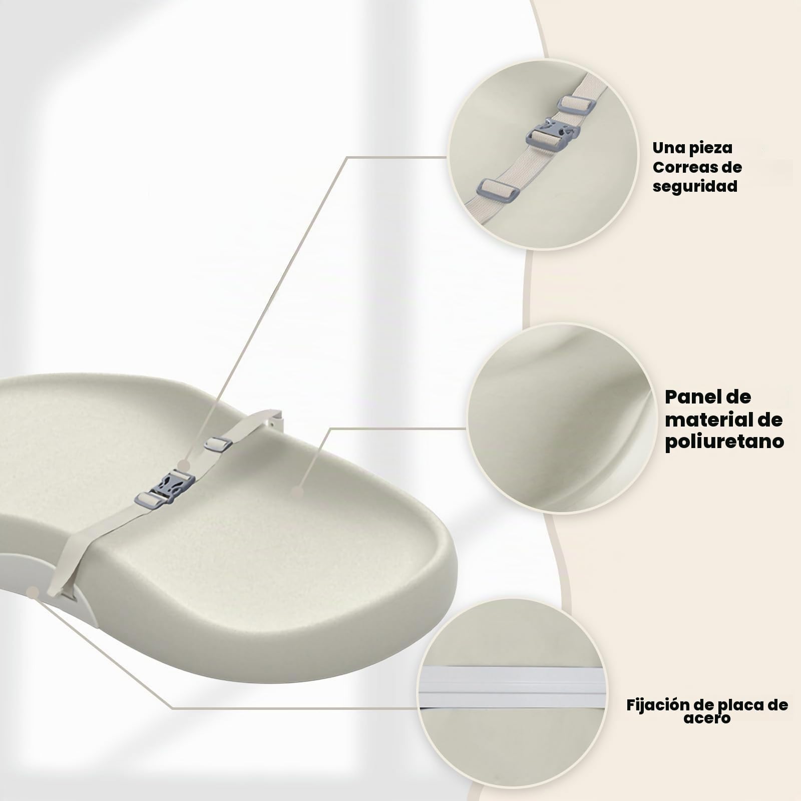UBRAVOO Cambiador de Bebé con Arnés de Seguridad y Estante para Juguetes, Cuña Antivuelco, Fácil de Limpiar, Impermeable y con Bordes Acolchados Elevados (Beige, Estilo Normal)