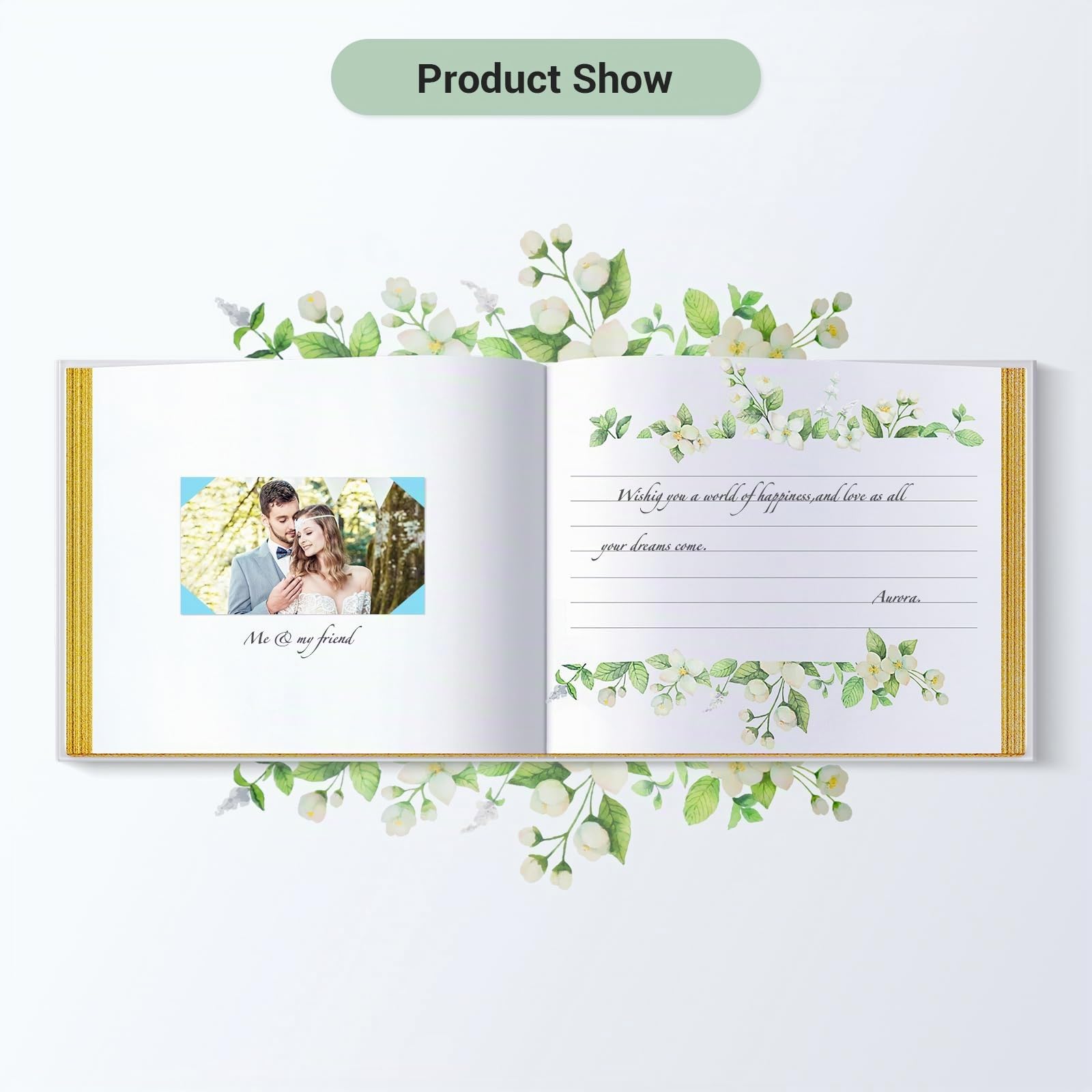 Guest Book, Wedding Guestbook, con Lamina d'oro e Bordi Dorati e Nastro d'oro, Copertina Rigida (9,1x7,1 Pollici)
