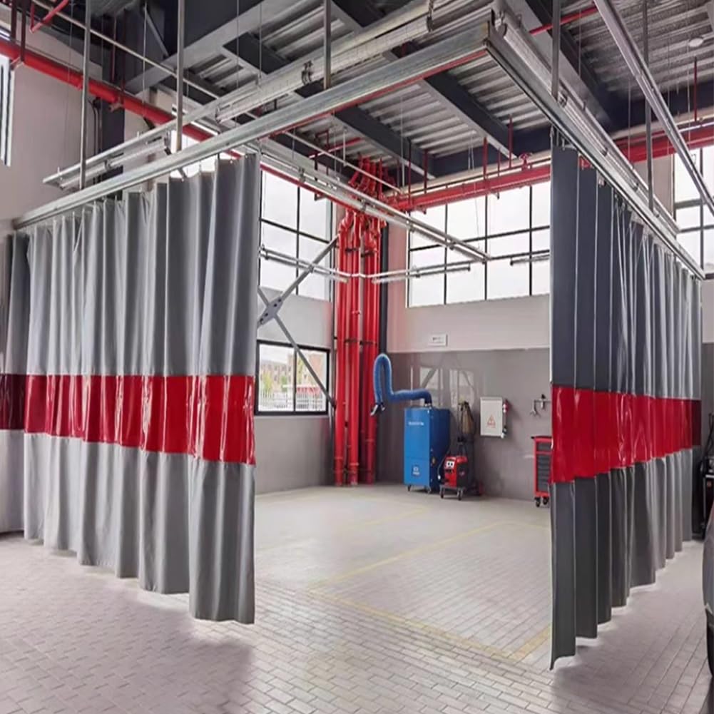 Schwer entflammbarer Schweißvorhang-Trennwand mit Sichtfenster, feuerfeste Schweißschutzmatte für Werkstatt und industriellen Einsatz (Grau 0,5 mm, 2,7 x 9 x 3 m)