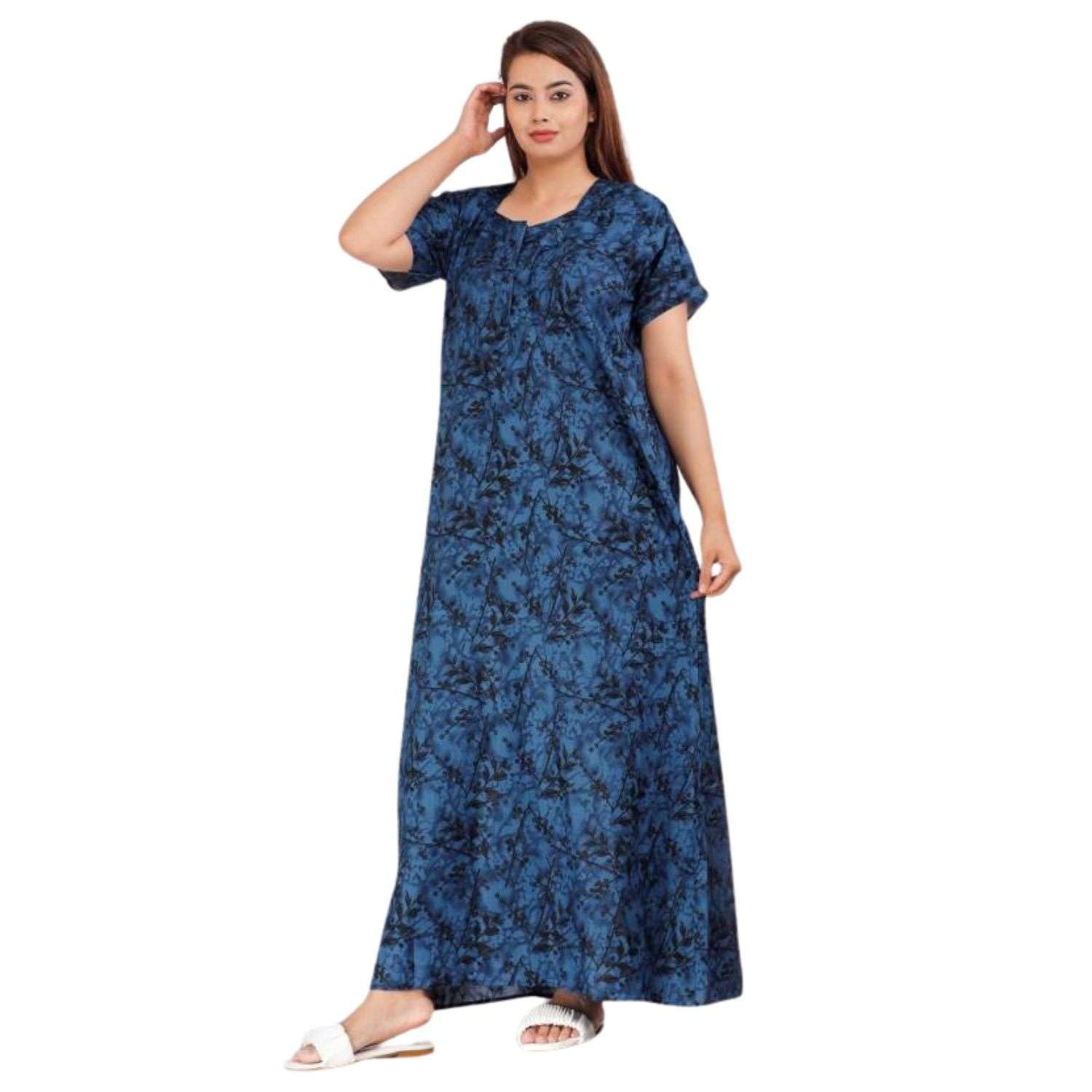 Women's Cotton Floral Printed Night Dresses | Pure Cotton Night Gown | Maxi Dress | Frock Nighty for Women | Gown for Women-image-14