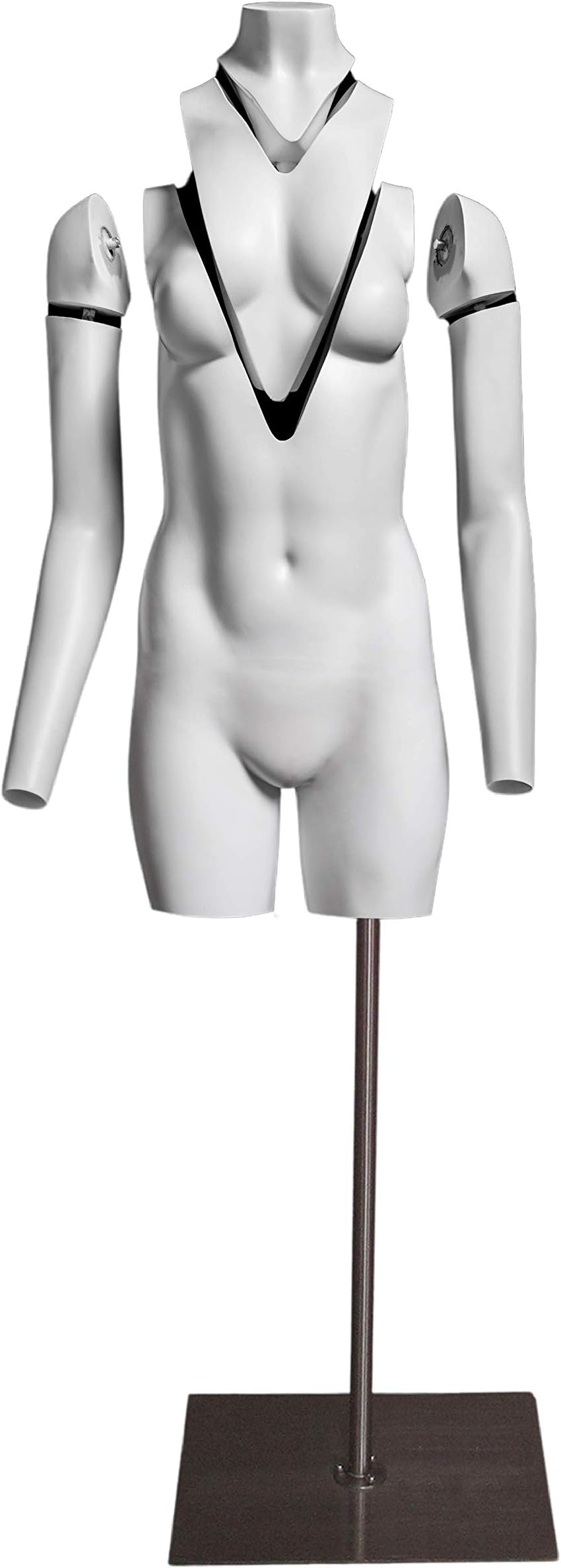 USAKHV Female Women 3/4 Half Body Ghost Invisible Mannequin Headless Fiberglass Model Professional Photo Wheeled Stand Black White Skin GH18 (White)