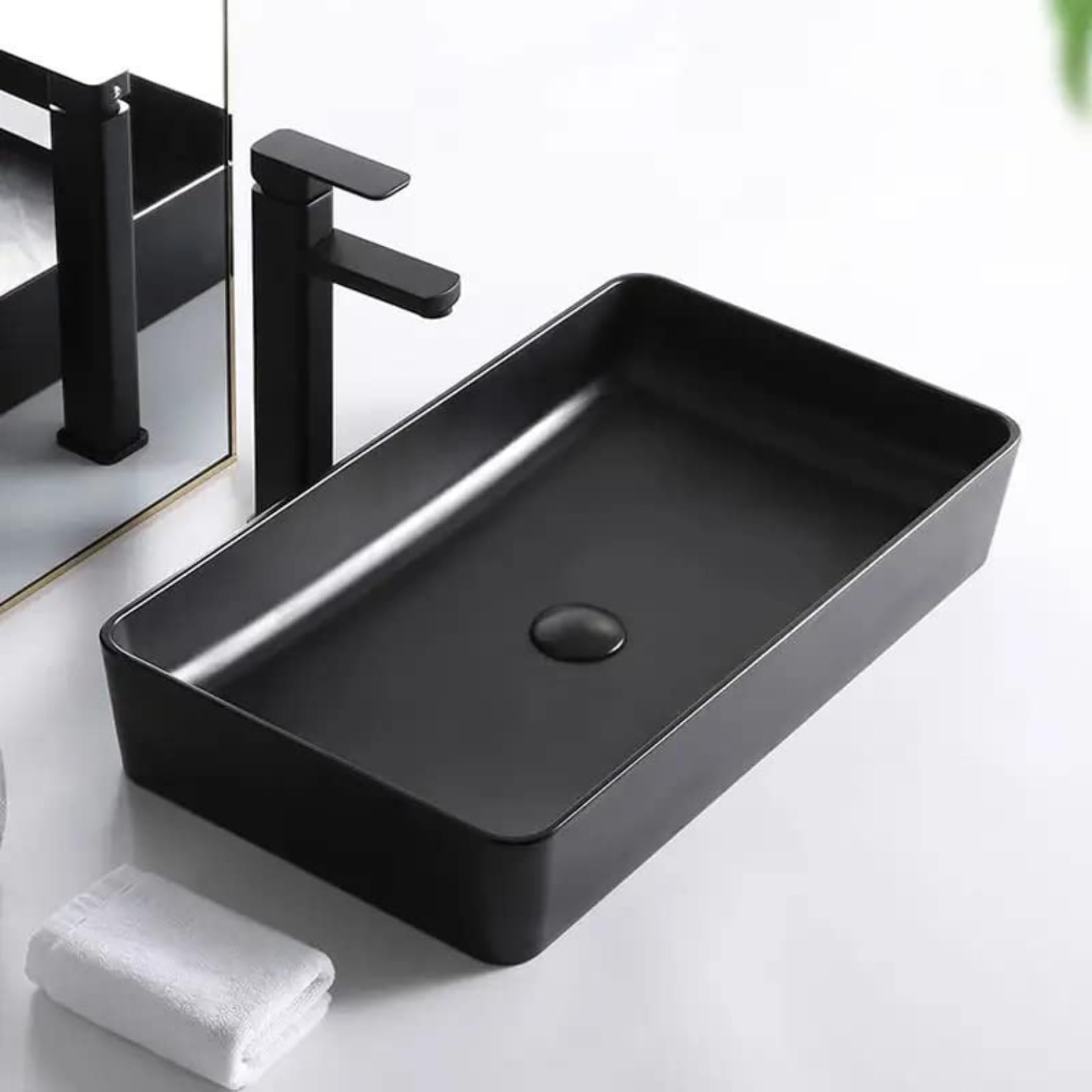 REMOTION Ceramic Countertop Wash Basin | Designer Table Top Bathroom Basin Sink | Vessel Sink Wash Basin Over Counter for Bathroom, Hotel, Home Living Room (24x14x4 Inch)(Black Matte Basin) (B0BC1M5R9Z) Amazon Price History, Amazon Price Tracker