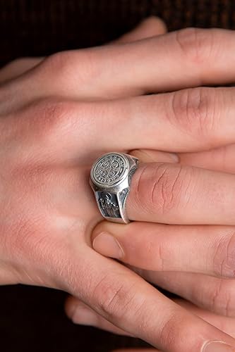 Miniatura 7 de St Benedict Exorcism Cross Demon Protection Rings, St Benedict Ring, Amulet Ring Silver Gift For Men, college graduation and family ring (Silver