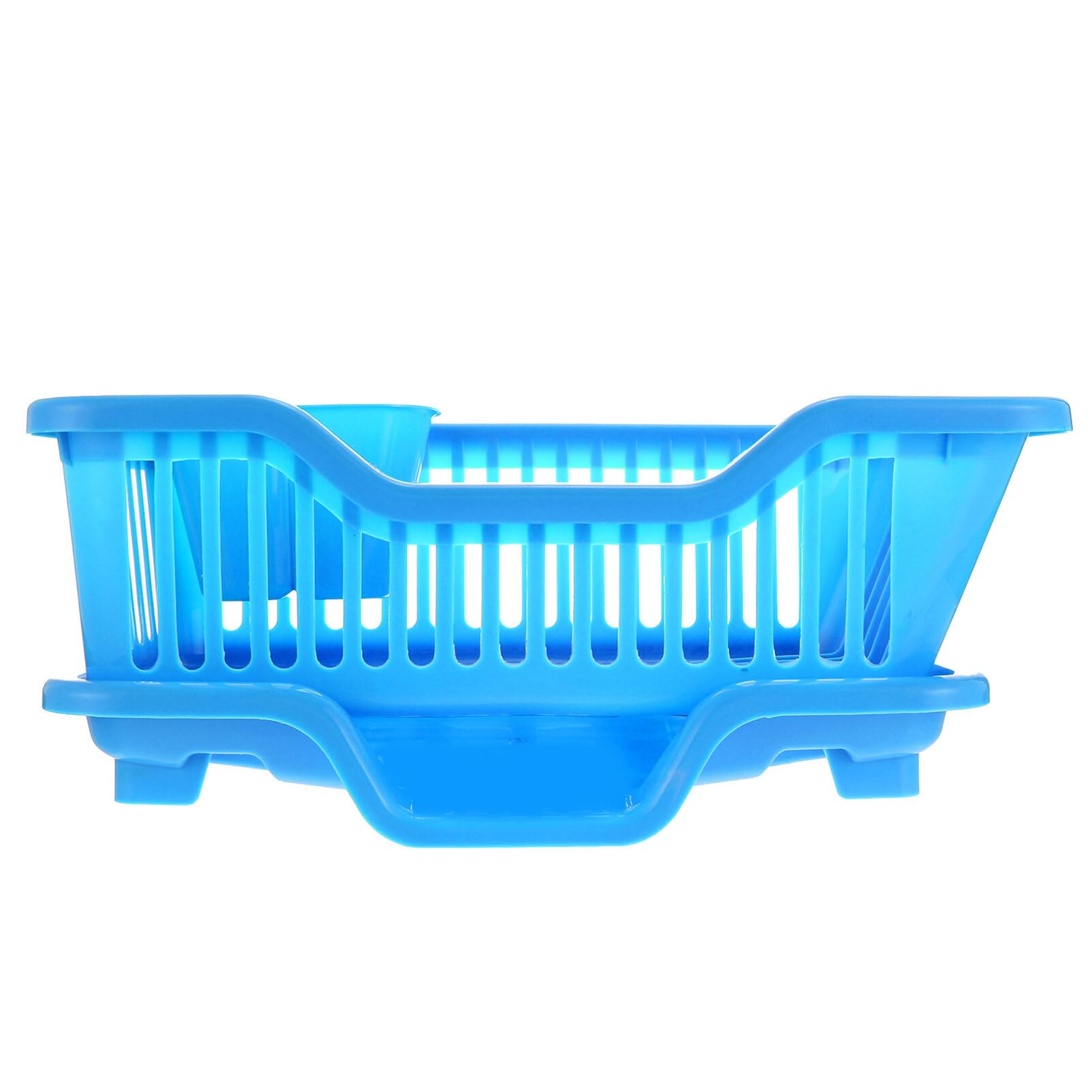 Escurreplatos de plástico para fregadero, escurridor de platos con soporte para cubiertos, cesta en T para una eficiente nización de encimera, diseño de ahorro de espacio de color azul